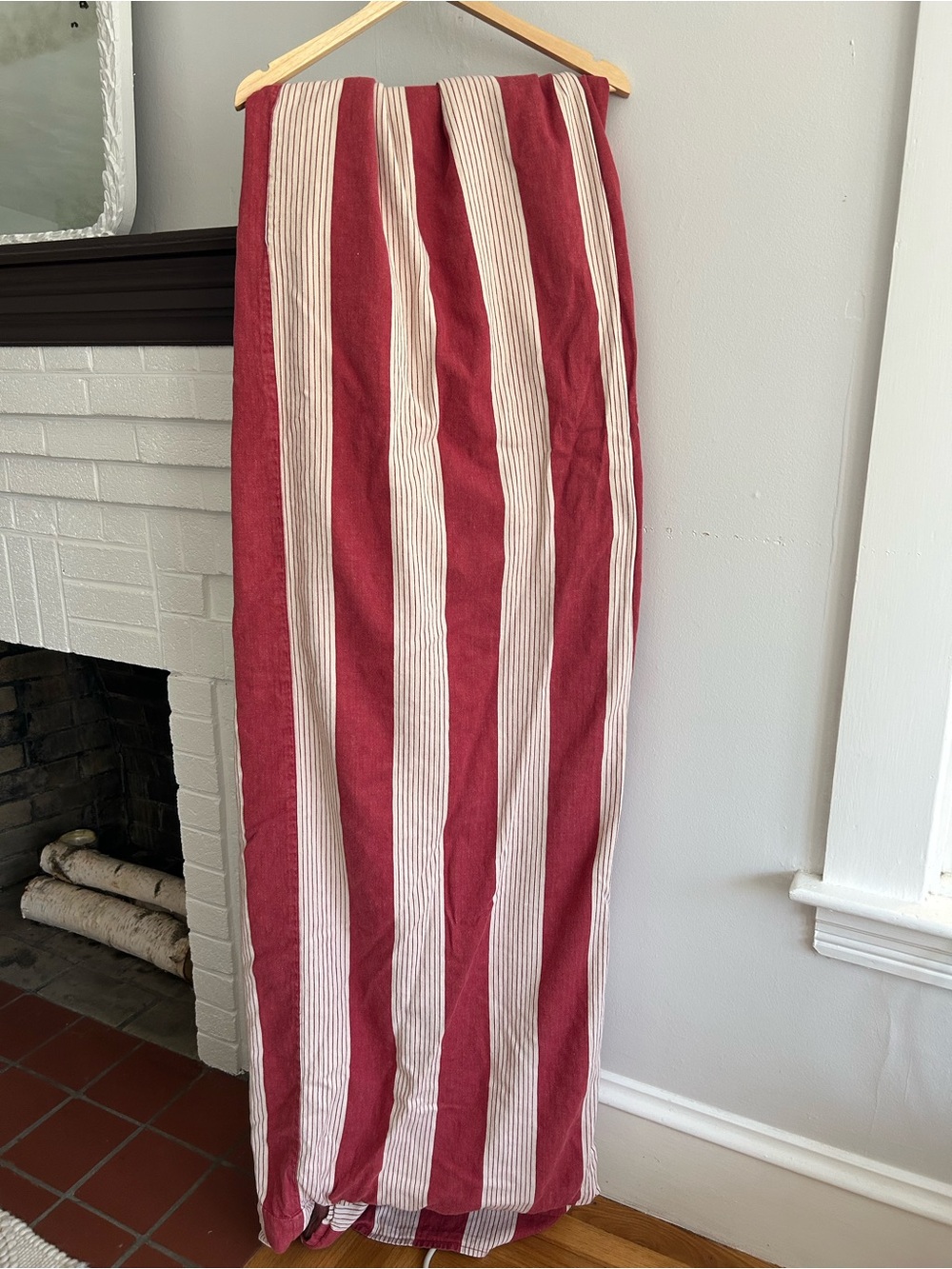 Pottery Barn Red and Cream Striped Duvet Cover